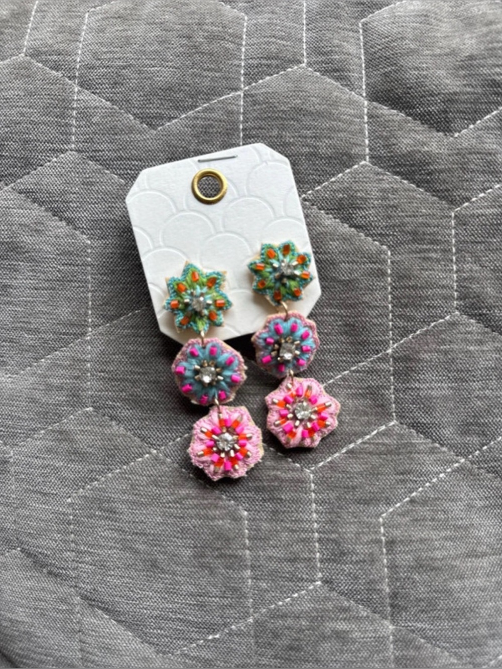 Bead & Thread Flower Dangle Earrings
